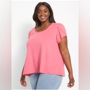 Lane Bryant Short Tulip Sleeve Scoop Neck Swing Top 18/20 Pink Flambe